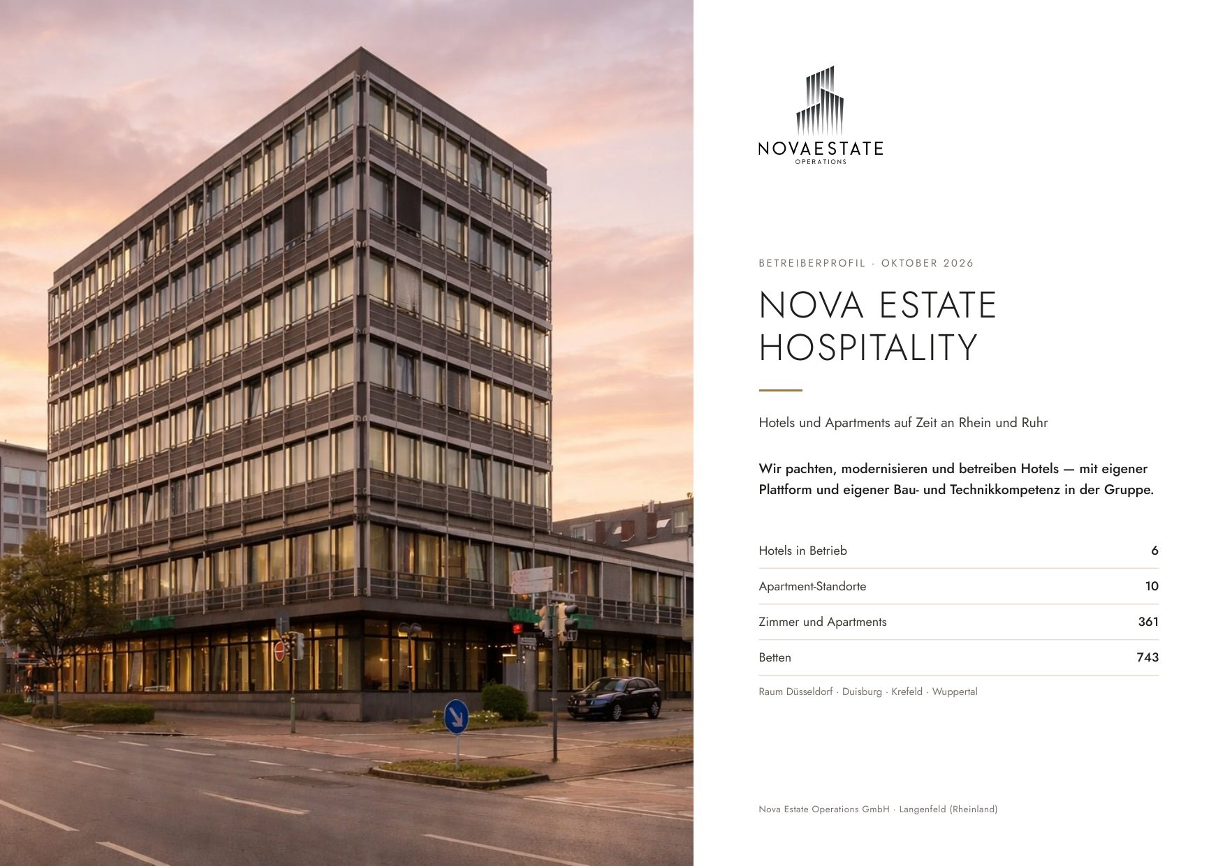 Seite 1 — Titel: Nova Estate Hospitality, Betreiberprofil